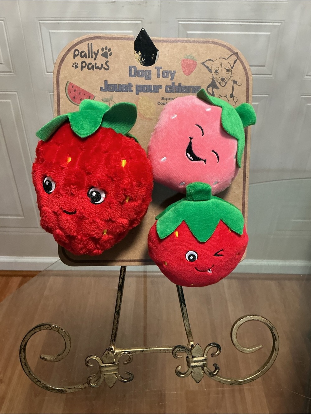 Pally Paws~ Set / 3 Strawberry And Pcs Dog Toy with Clinker & Squeaker 6”